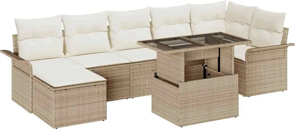 vidaXL Set de canapele pentru grădină cu pernă 8 pcs Bej Rattan poli