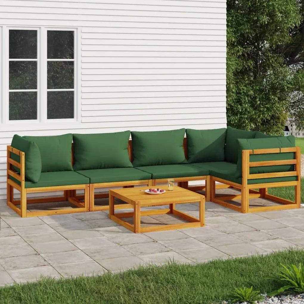 3155332 vidaXL Set mobilier de grădină cu perne verzi, 6 piese, lemn masiv