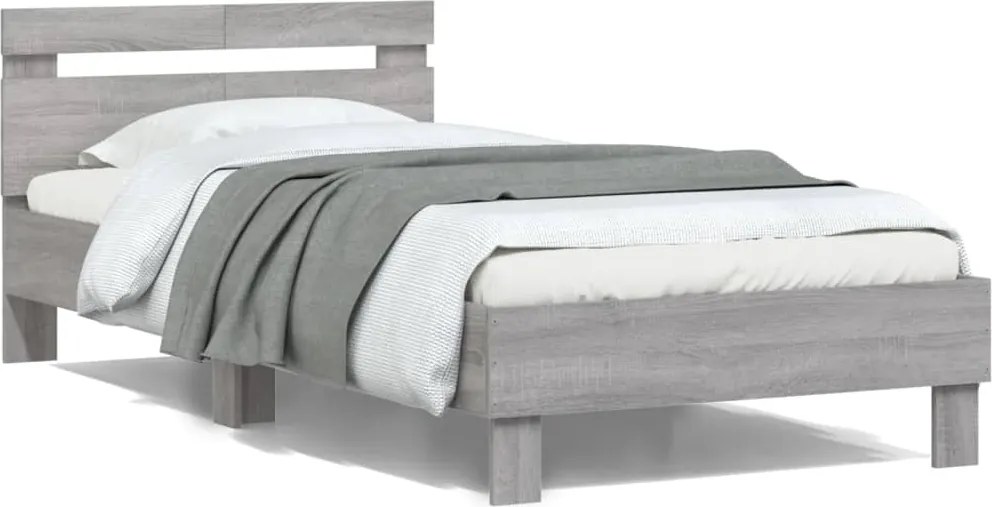 vidaXL Cadru de pat cu tăblie gri sonoma 100x200 cm lemn prelucrat