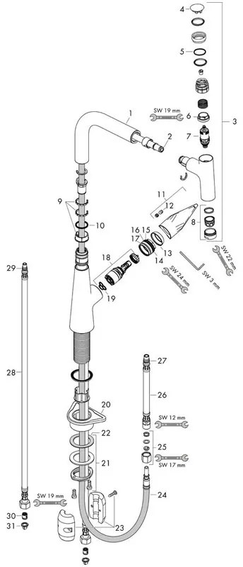 Baterie de bucatarie cu pipa extractibila, Hansgrohe, Talis Select M51 220, crom