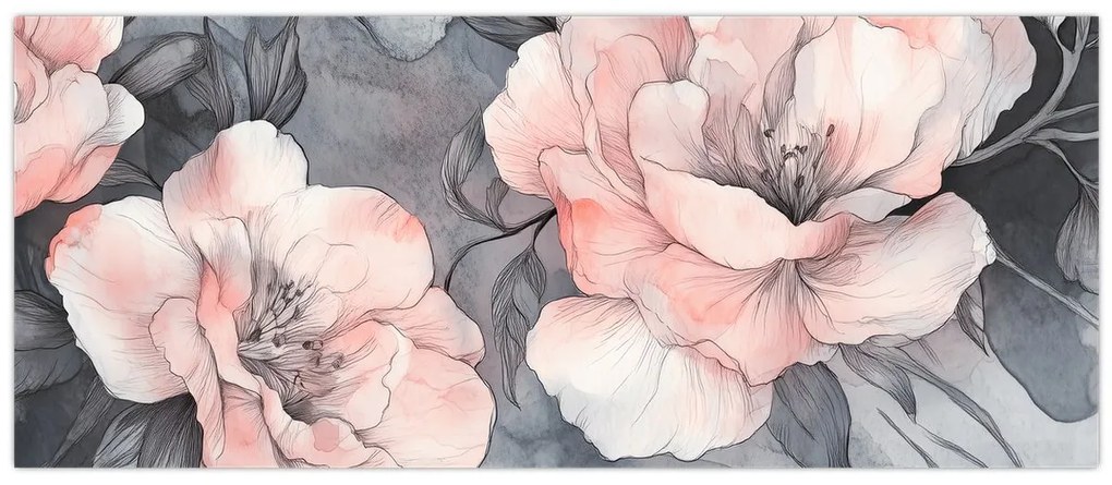 Tablou - Schiță de flori (120x50 cm)