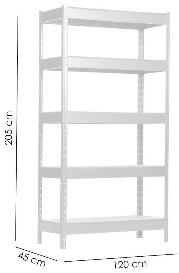 Raft depozitare, 5 polite, MDF, 120x45x205 cm, 200 kg