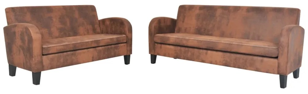 275226 vidaXL Set canapea, 2 buc., piele artificială de căprioară, maro