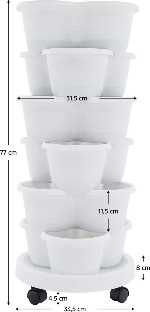 Ghiveci de flori cascadat, stivuibil, 6 buc, alb, PIXELT