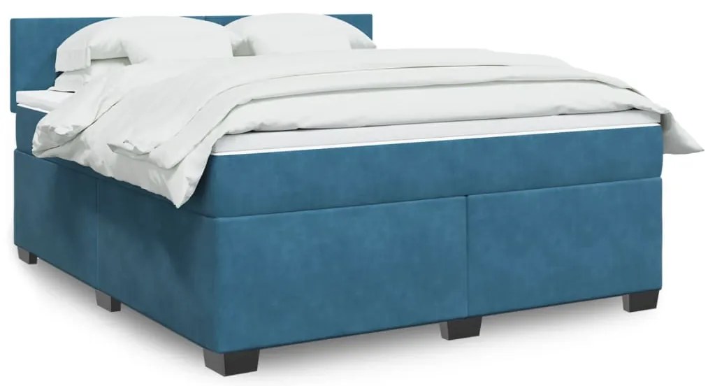 vidaXL Pat box spring cu saltea, albastru, 180x200 cm, catifea