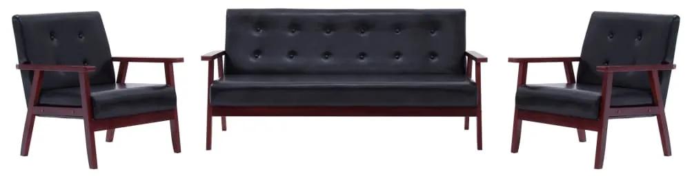 vidaXL Set canapea, 3 piese., negru, piele artificială