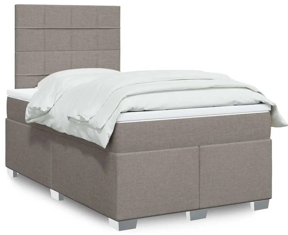 vidaXL Pat box spring cu saltea, gri taupe, 120x200 cm, textil