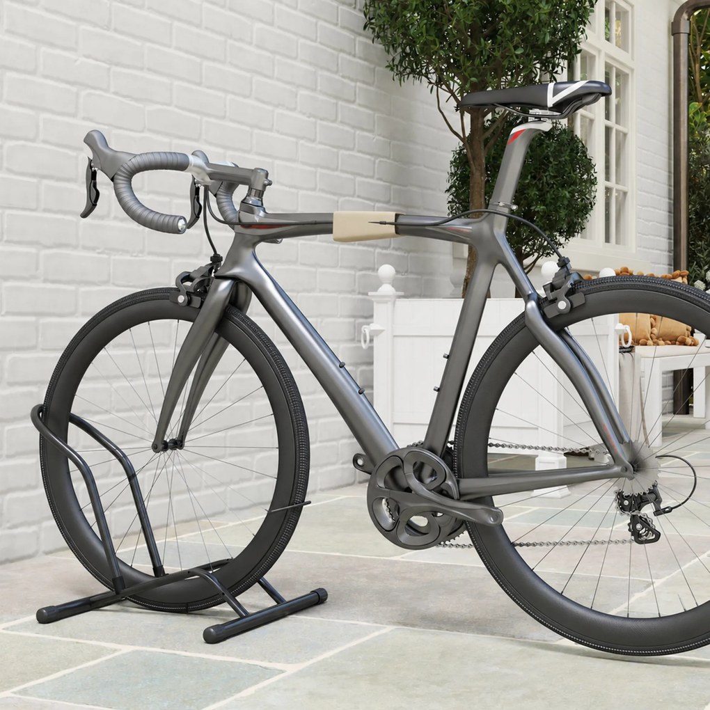 SPORTNOW Cavalet pentru Biciclete pentru Anvelope, Suport de Bicicletă de Podea din Oțel, 59x41x38 cm, Negru | Aosom Romania