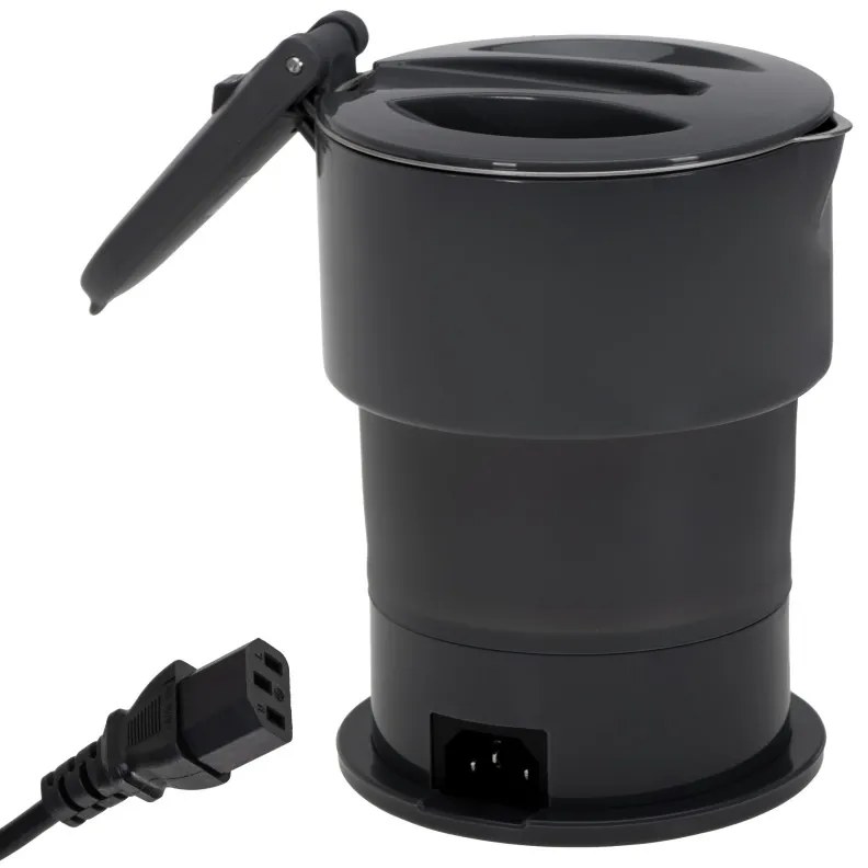 Fierbator pentru calatorii Adler AD 1377, 600W, 0,6 l, Corp pliabil din silicon, Protectie la supraincalzire, Indicator luminos, Gri/Negru