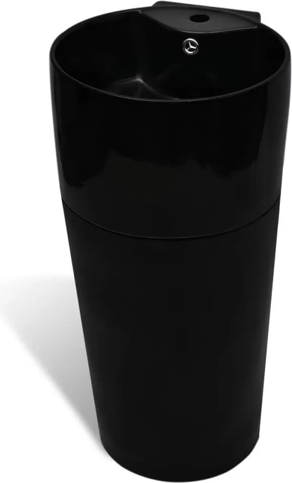 vidaXL Chiuvetă baie suport, orificiu robinet/preaplin,rotund,ceramică,negru