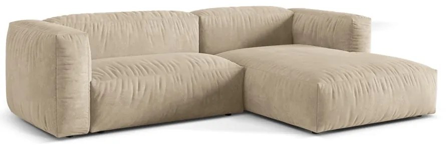 Colțar modular bej cu tapițerie din catifea (cu colț pe partea dreaptă/cu șezlong) Martina – Micadoni