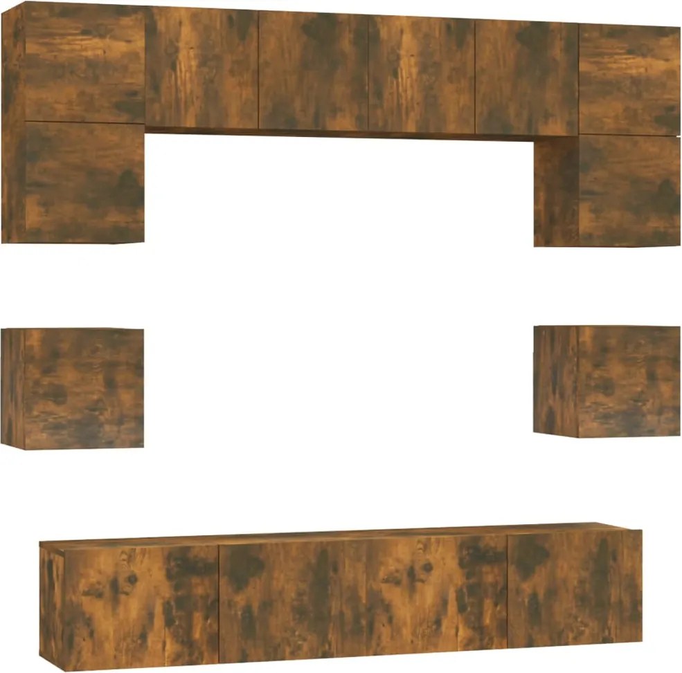 vidaXL Set dulap TV, 8 piese, stejar fumuriu, lemn prelucrat
