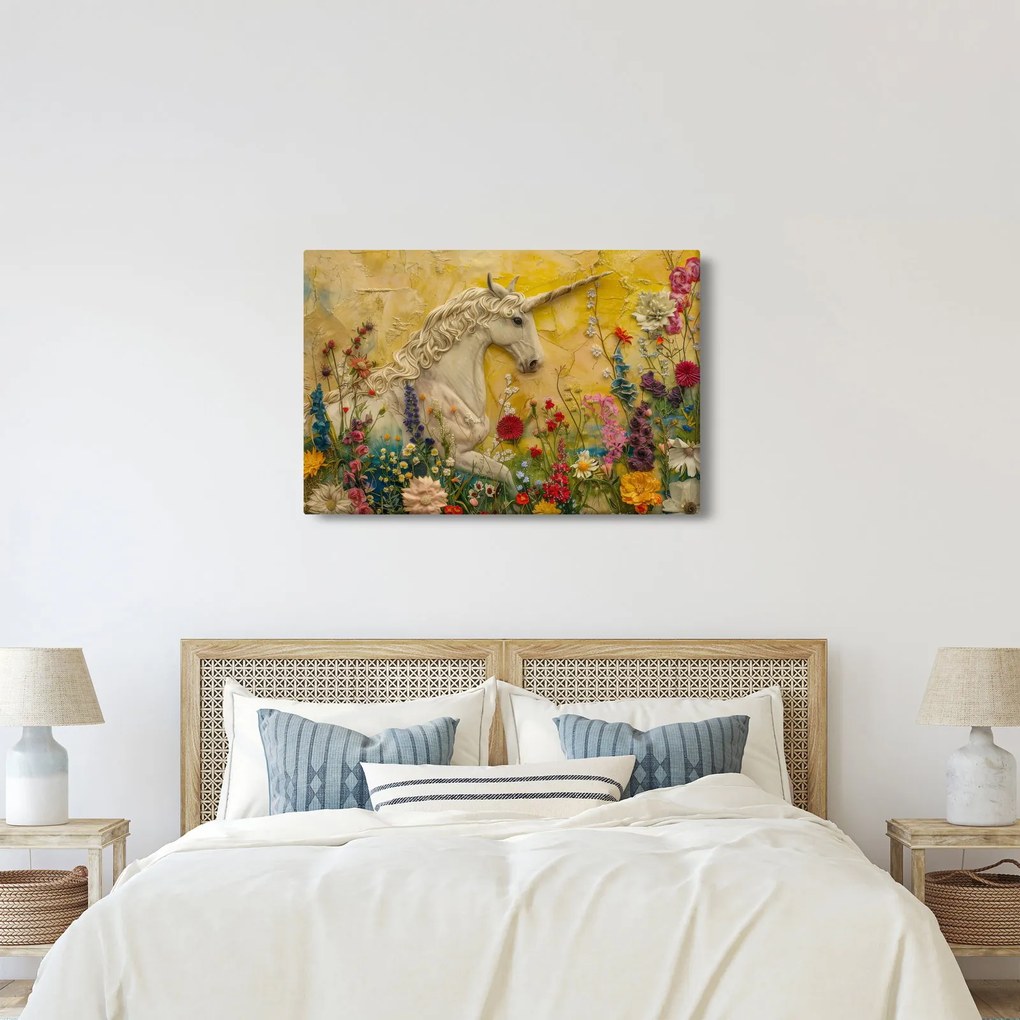 Tablou - Unicorn cu flori (90x60 cm)