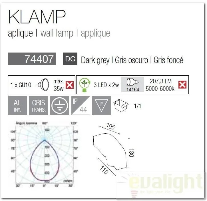 Aplica de perete exterior IP44 Klamp 74407
