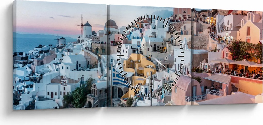 Tablou - Amurg în Santorini (cu ceas) (90x30 cm)