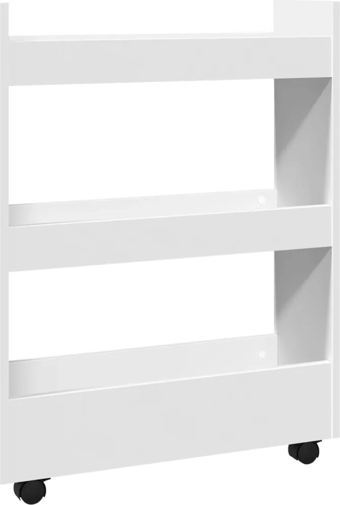 vidaXL Cărucior de depozitare îngust cu 3 niveluri, alb, lemn stratificat