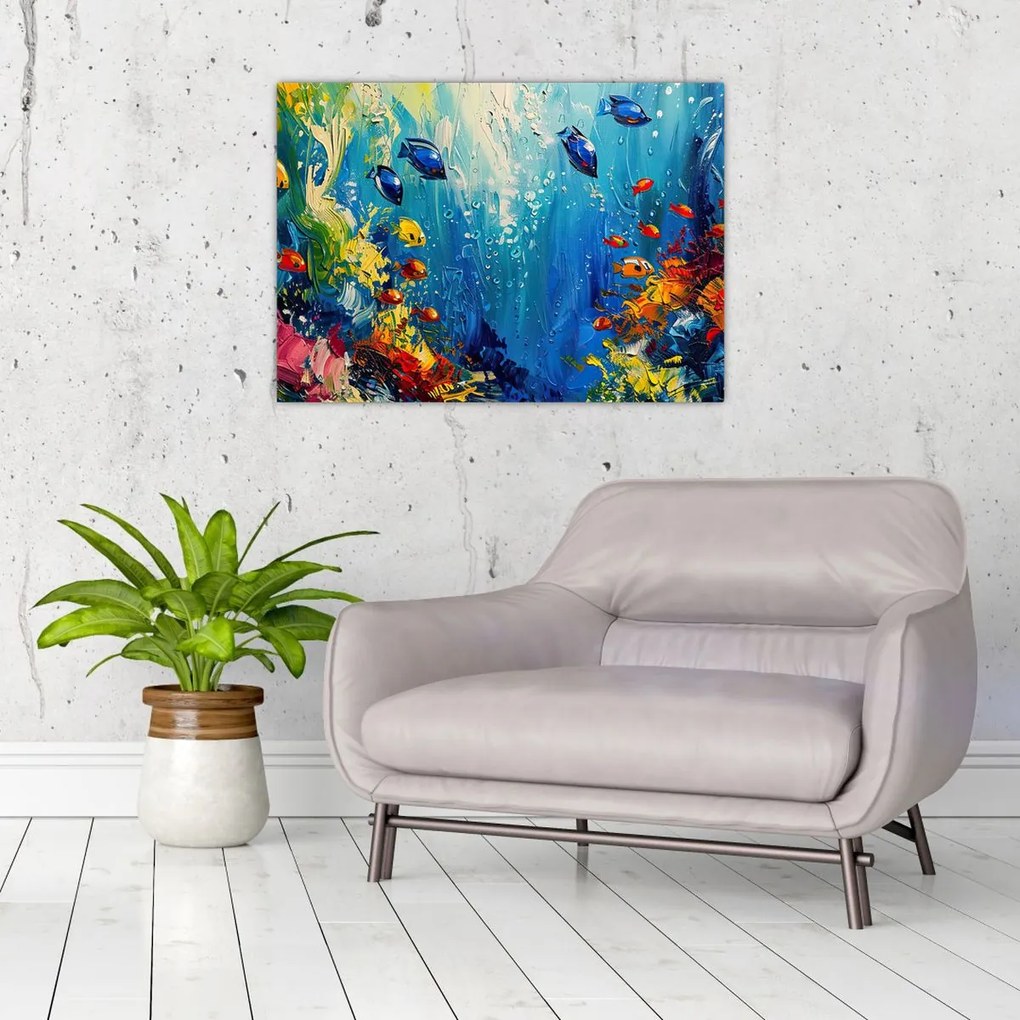 Tablou pe sticlă - Pictura lumii subacvatice (70x50 cm)