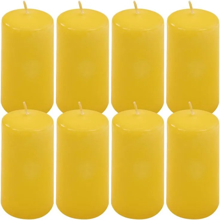 Set de lumânări pilon, 10 cm, Ø 5 cm, galben, 8 buc.