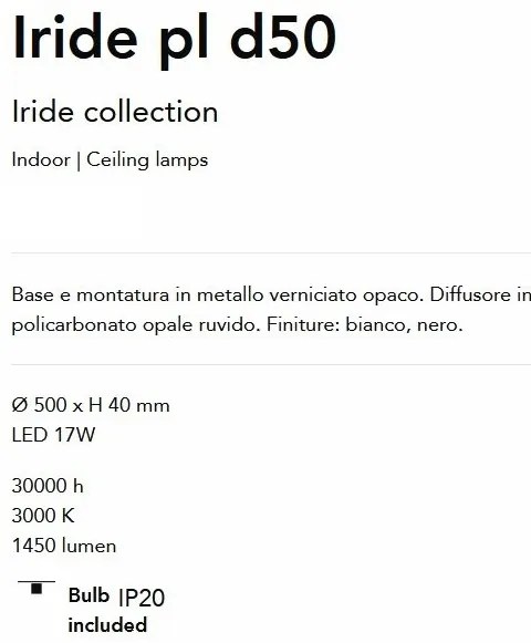 Plafoniera LED design slim circular Iride pl d50 alba