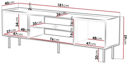 Dulap TV Grotzi 180 2D EF (Negru) . 1106224