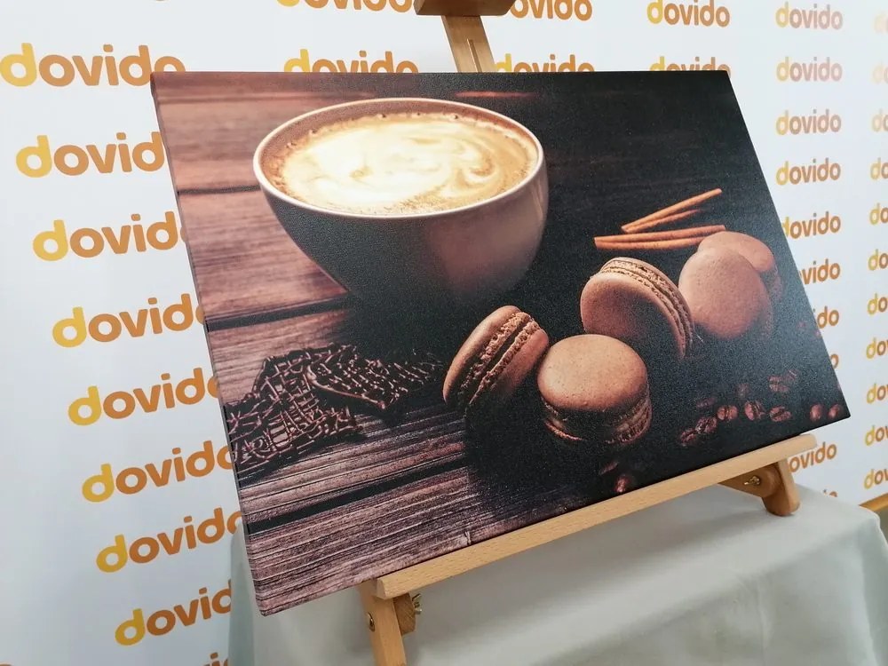 Tablou cafea cu macarons de ciocolată