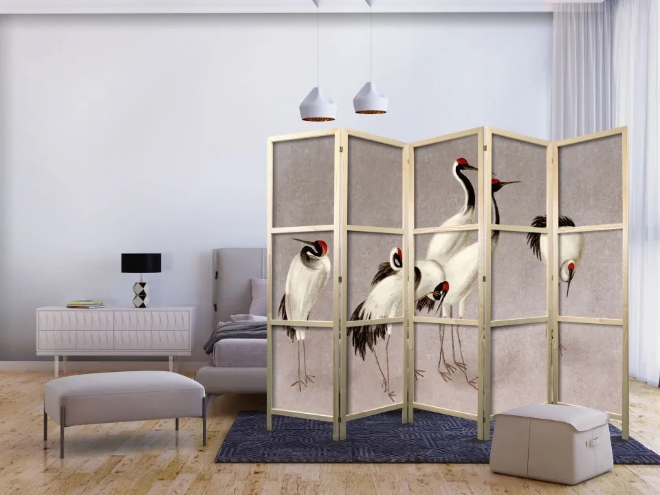 Paravan japonez - Cranes on a grey-pink background