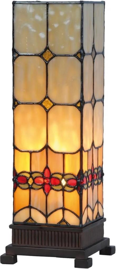 Veioza cu baza din polirasina maro si abajur din sticla Tiffany 12 cm x 12 cm x 35 h