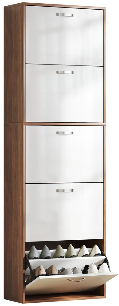 HOMCOM Dulap pentru Pantofi cu 5 Sertare pentru 30 Perechi de Pantofi,  60x28x189 cm, Maro | Aosom Romania