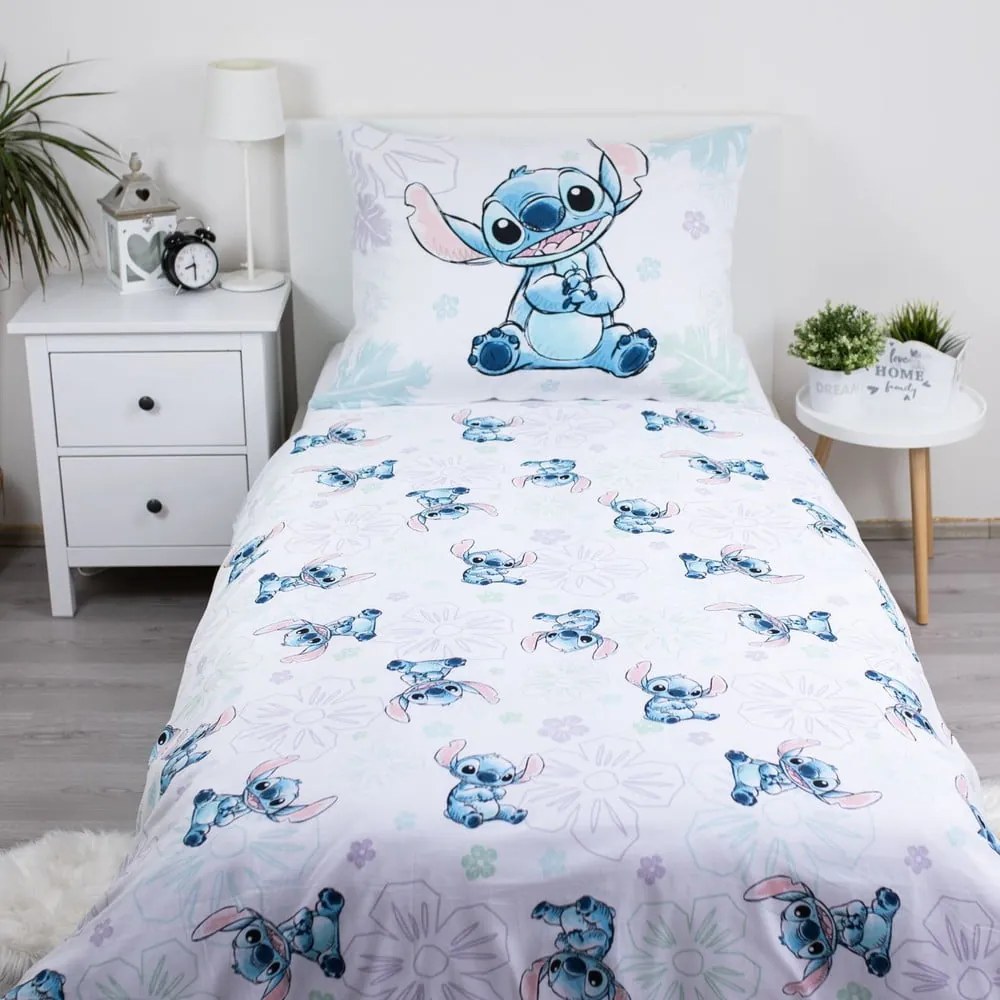 Lenjerie de pat pentru copii albă din bumbac pentru pat de o persoană 140x200 cm Lilo and Stitch "Ohana White" – Jerry Fabrics