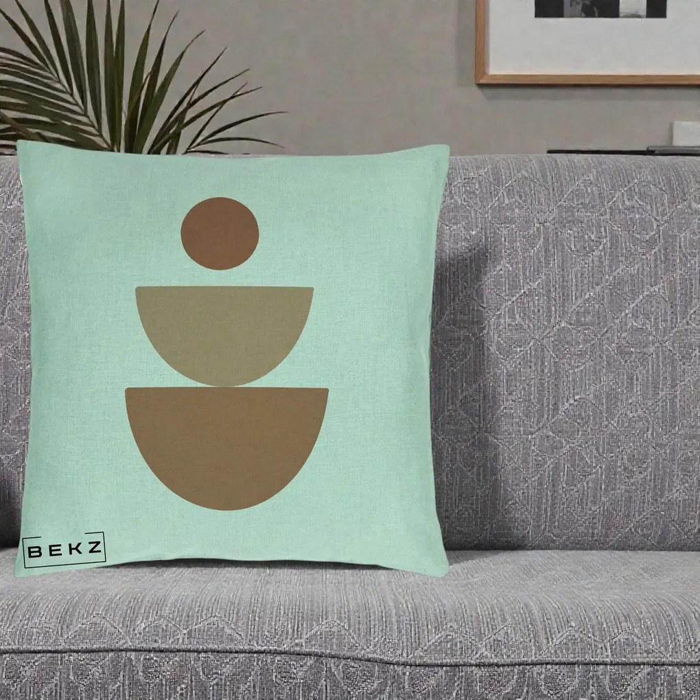 Perna Decorativa Geometric Boho Semicerc Stivuit, 40x40 cm, Verde Menta, Husa Detasabila, Perna Inclusa, BEKZ®