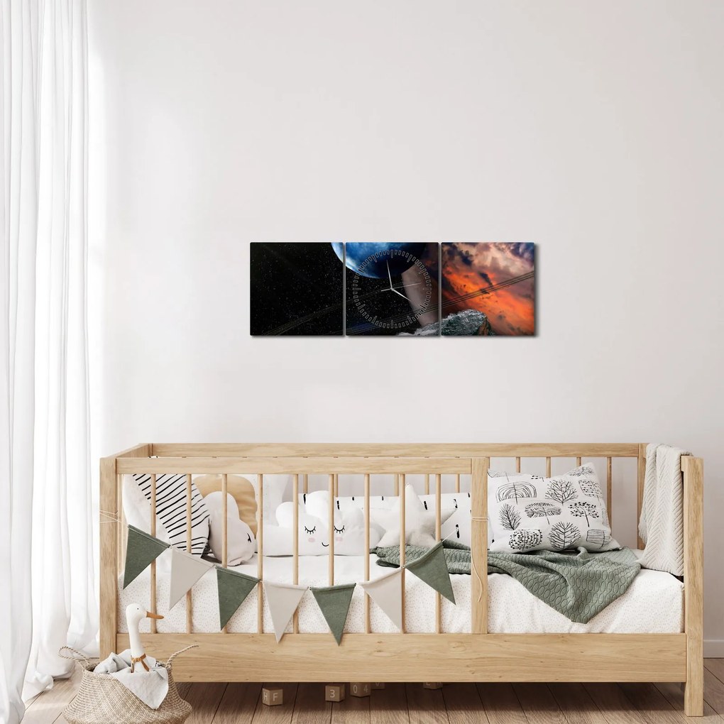 Tablou planetei în cosmos (cu ceas) (90x30 cm)