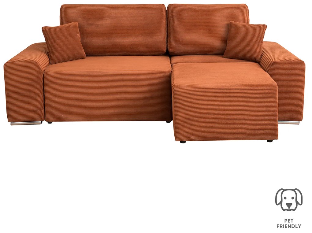 Coltar Canapea YORK extensibil, cu arcuri si lada depozitare, colt interschimbabil, caramiziu, 260x150x80 cm
