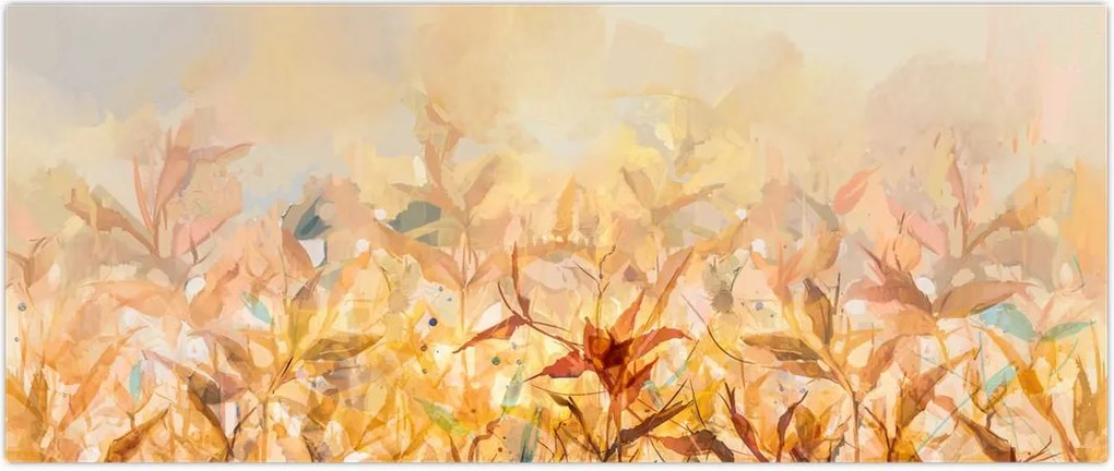 Tablou - Frunze în culori de toamnă, pictură în ulei (120x50 cm)