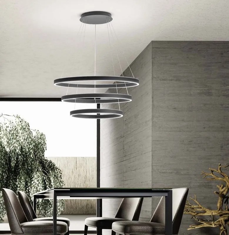 Lustra LED circulara cu 3 inele 96/80/60cm CRISEIDE, alb, negru sau auriu