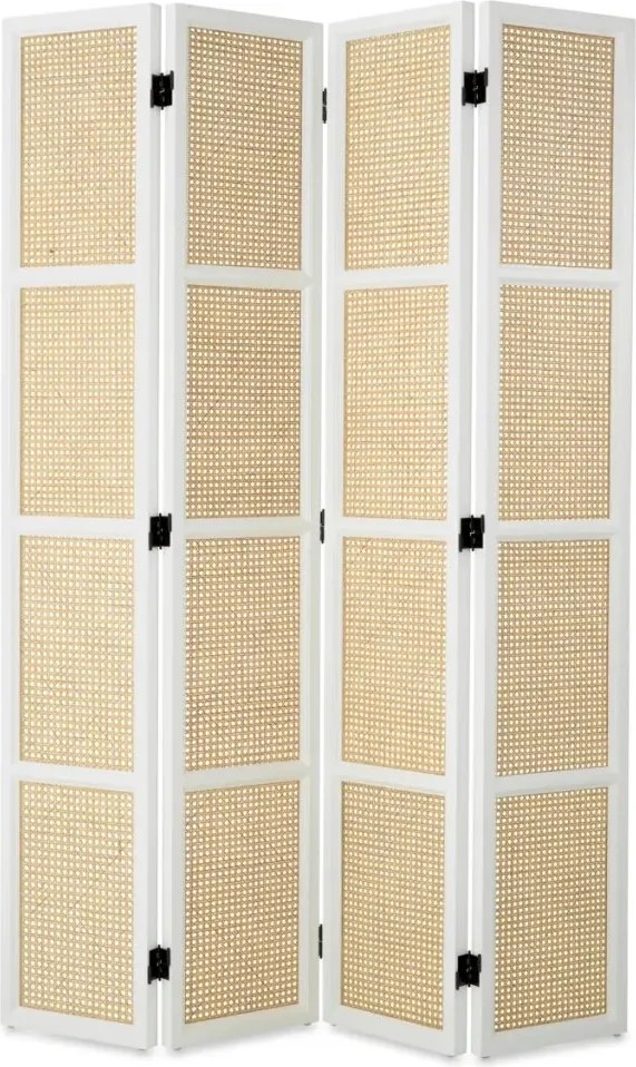 Paravan decorativ LUX, Lemn, Rattan, Bahamas alb