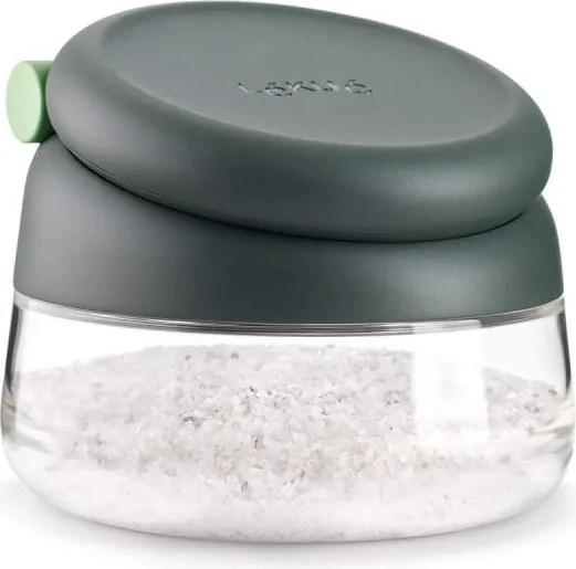 Recipient pentru sare/zahar/condimente Lekue 1009488, Ø12,4x10,1 cm, Sticla borosilicata, Lingura de masurare, +4°C / +80°C, Negru
