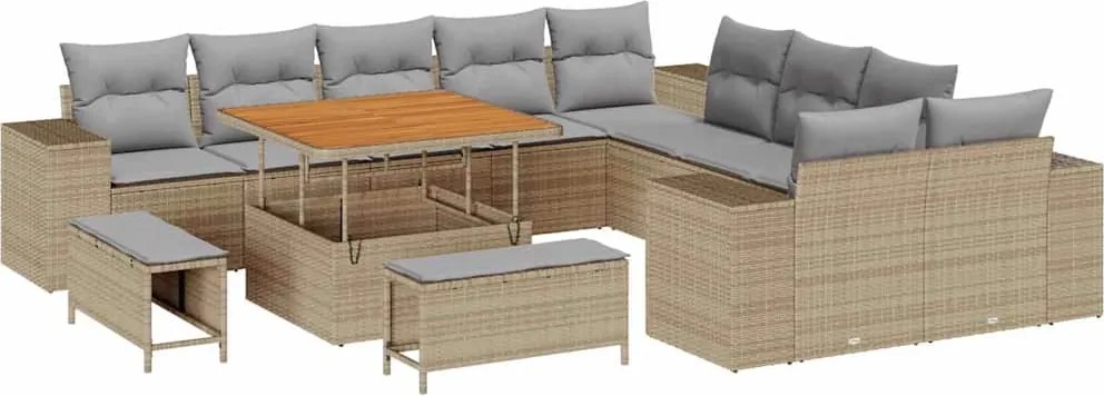 vidaXL Set de canapele pentru grădină cu pernă 13 pcs Bej poliratan