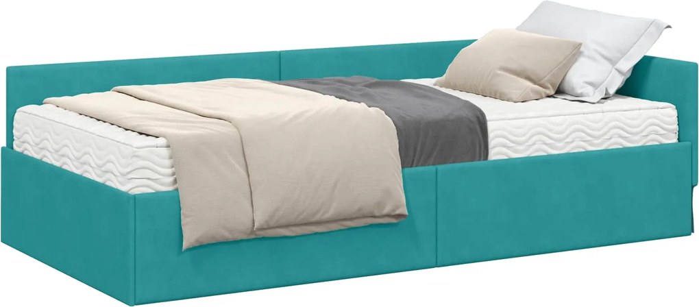 vidaXL Cadru de pat colțar cu saltea Altele Manual 2 pcs Verde Catifea