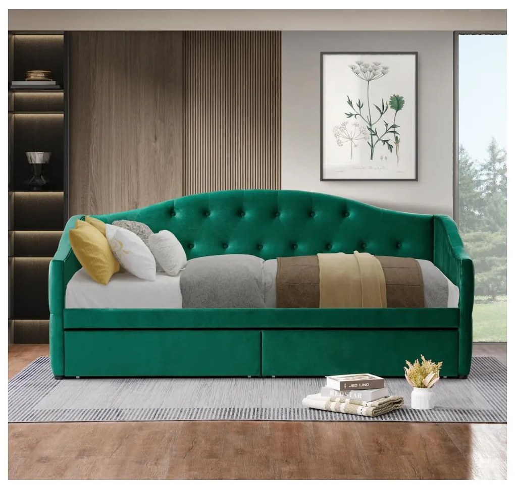 Pat de o persoană (divan) 90 cm Zonas (verde) (cu somieră) (cu sp. depozitare). 1116570