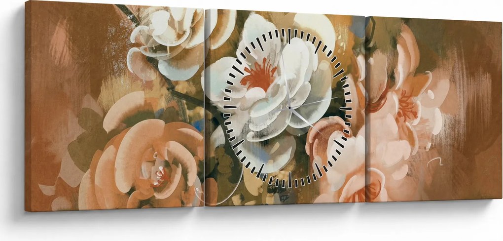 Tablou -Buchet de flori pictat (cu ceas) (90x30 cm)