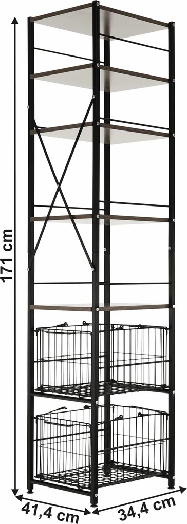 Etajeră cu 5 rânduri cu 2 coşuri, negru/natural, RATTO