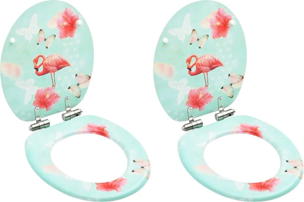 vidaXL Scaune WC cu capac silențios, 2 buc., MDF, model flamingo