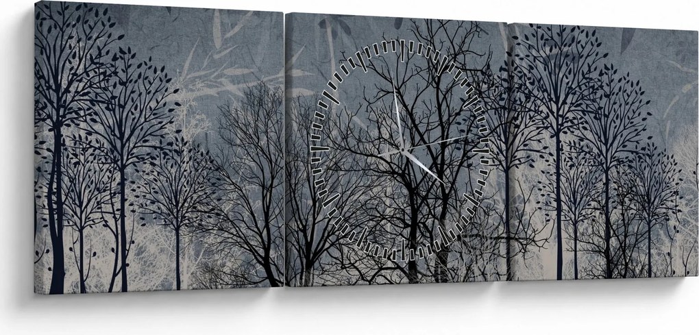 Tablou - Siluetă copac și frunze (cu ceas) (90x30 cm)