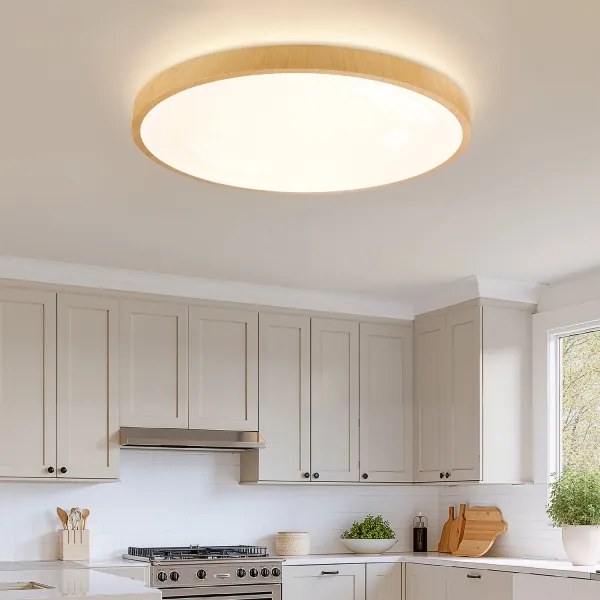 Corp de iluminat LED dimabil Brilagi-LED GLASS POOL DOUBLE, 80W, 230V, 60 cm, finisaj decor lemn + telecomandă