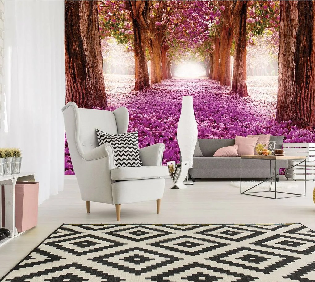 Fototapet - Alee cu flori violeți (152,5x104 cm)