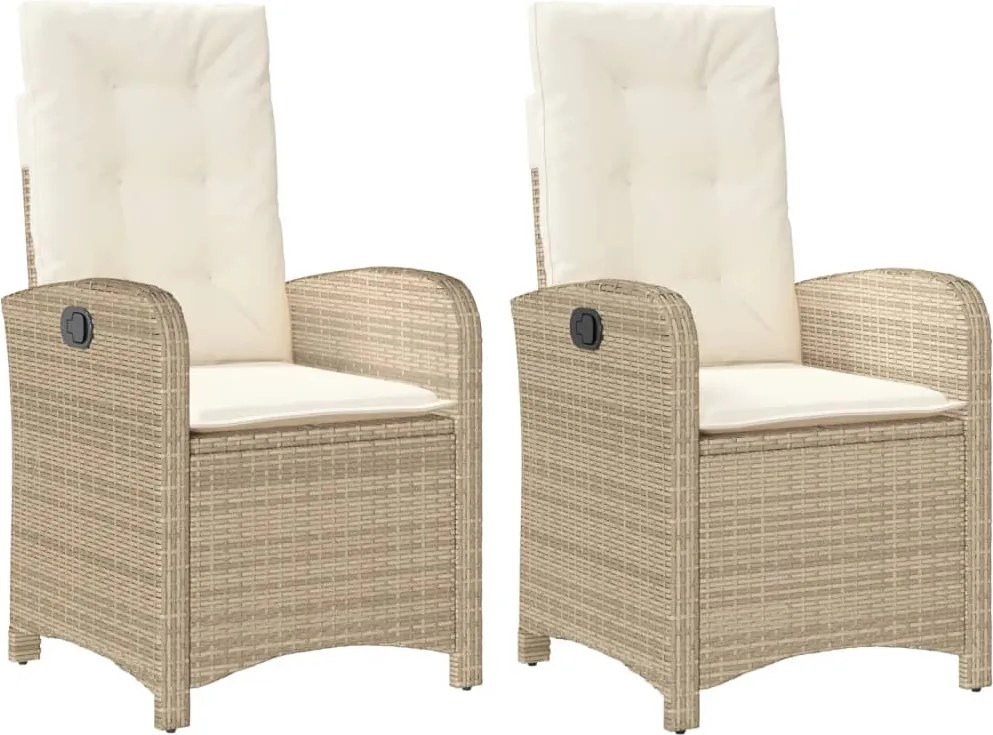 vidaXL Scaune de grădină rabatabile cu perne, 2 buc., bej, poliratan