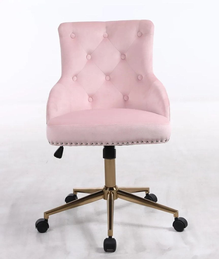 HR654K Scaun Catifea Roz cu Bază Aurie