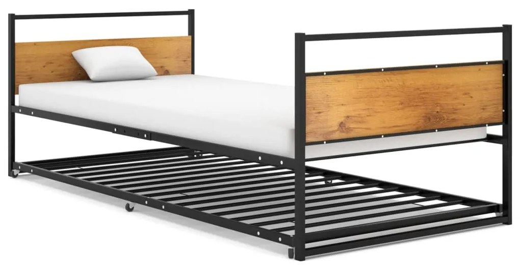 324748 vidaXL Cadru pat extensibil, negru, 90x200 cm, metal