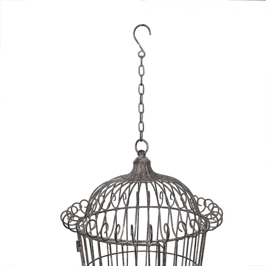 Colivie decorativă suspendată, din metal, finisaj maro antichizat, Ø 36x47 cm