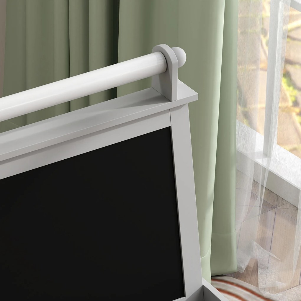 AIYAPLAY Chevalet pentru copii 3 în 1 cu tablou alb magnetic, tablou pentru cretă, roleu de hârtie, 2 coșuri, 3-6 ani, gri | Aosom Romania